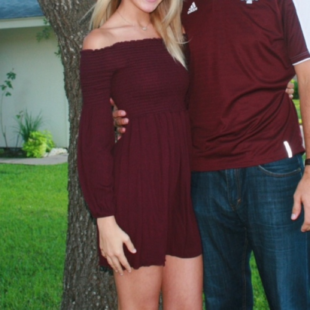 Maroon Altar’d State Off the Shoulder Mini Dress